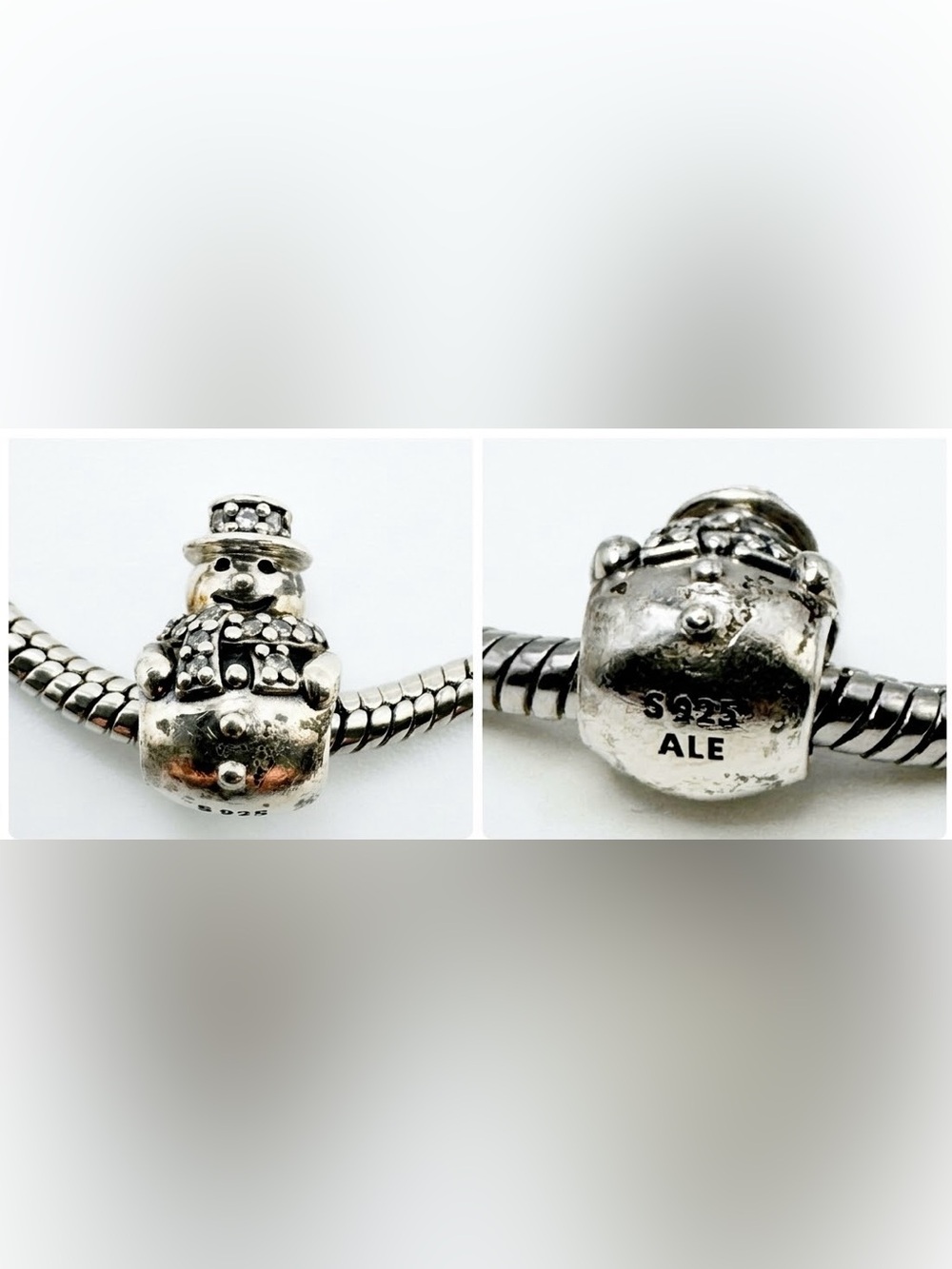 Authentic Pandora Retired Snowman Christmas Charm Sterling Silver S925 ALE